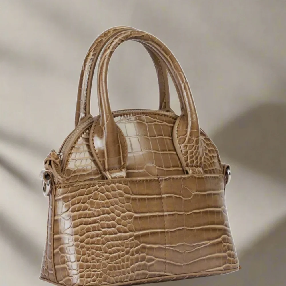 Zara Elegant Tan Crocodile-Embossed Handbag - Picture 9 of 14